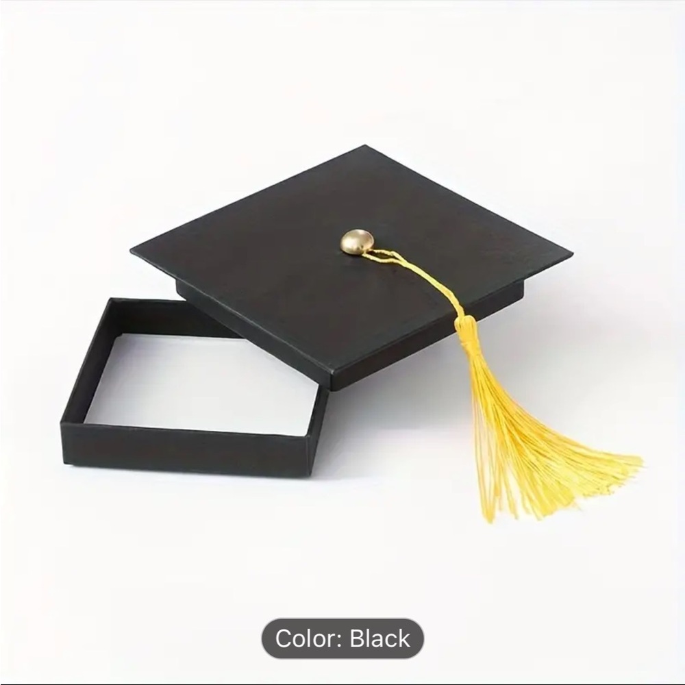 Black Deluxe Graduate Hat Box with Golden Tassel